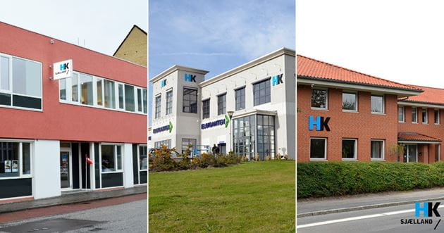 Collage med HK Sjællands 3 kontorer