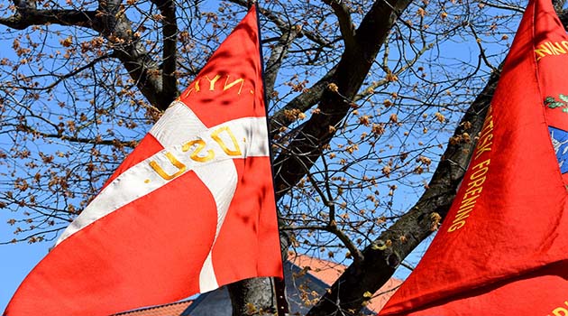 Faner og blå himmel den 1. maj