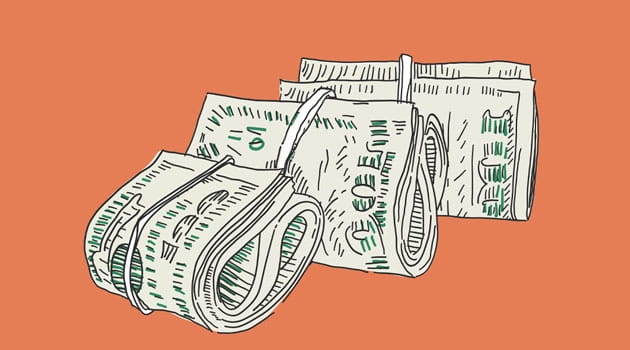 Pengesedler på orange baggrund